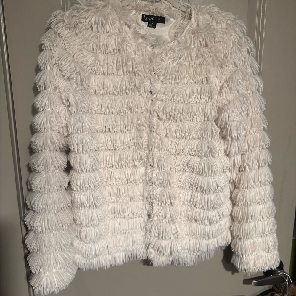 Womens Open Front Faux Fur Cardigan Vintage Parka Fringe Shaggy Jacket Coat